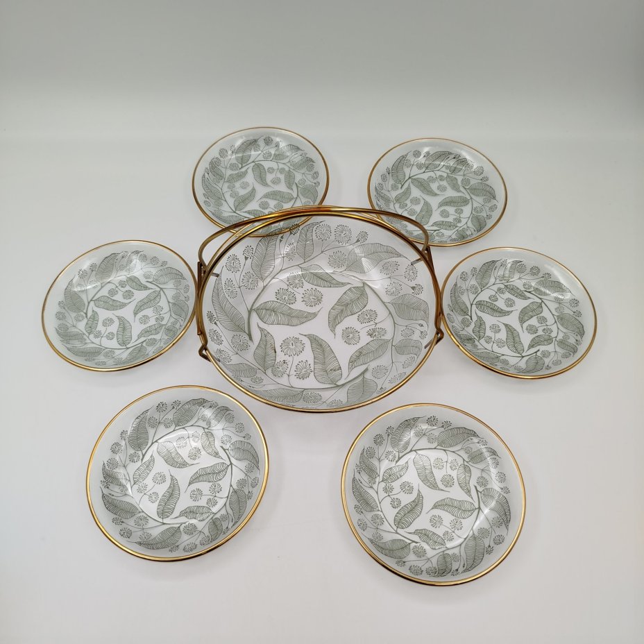 Набор сервировочный с растительным декором, стекло, металл, золочение, Ленинградское объединение электронного приборостроения «Светлана», СССР, 1980-1990 гг.