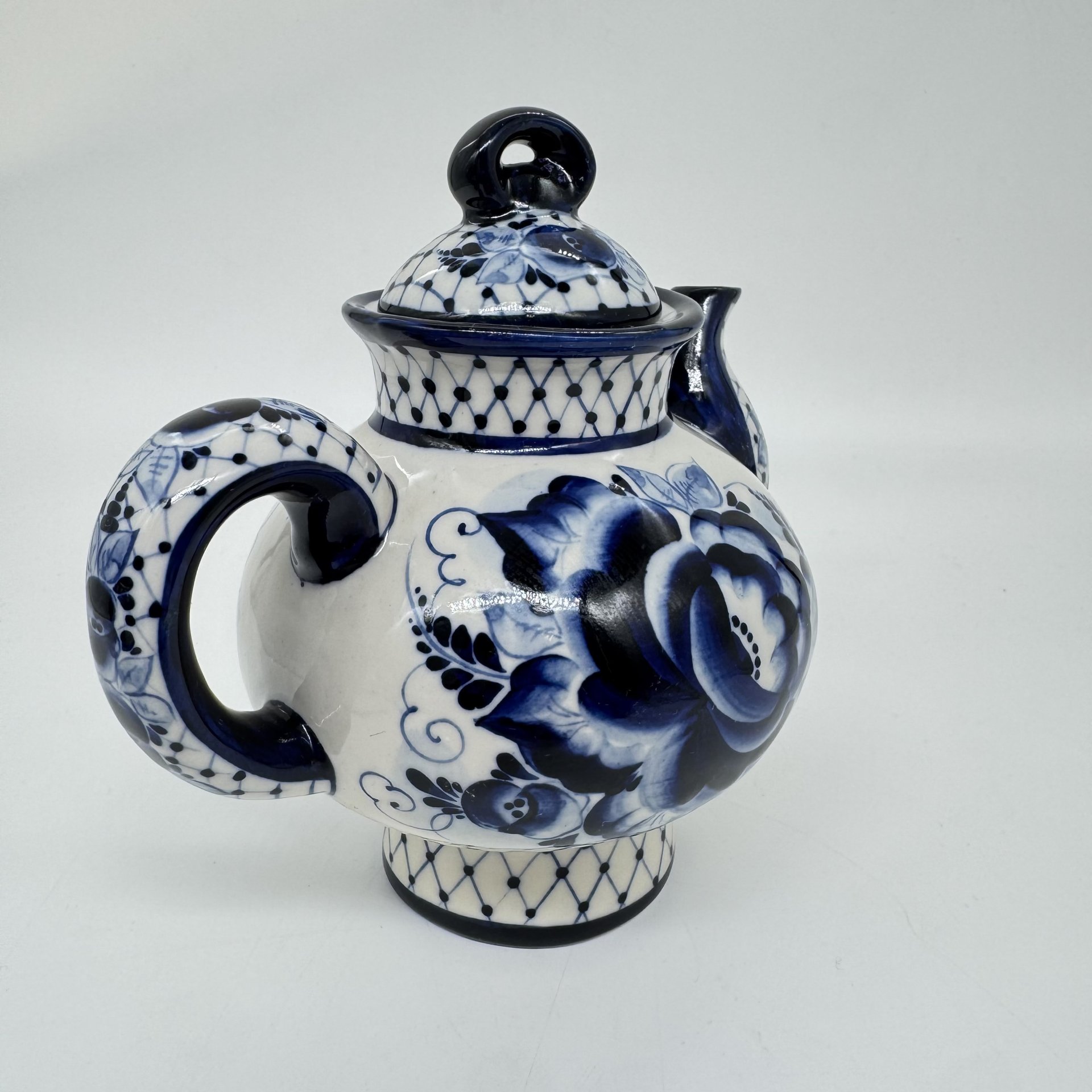 Чайник заварочный с цветочным декором, гжель