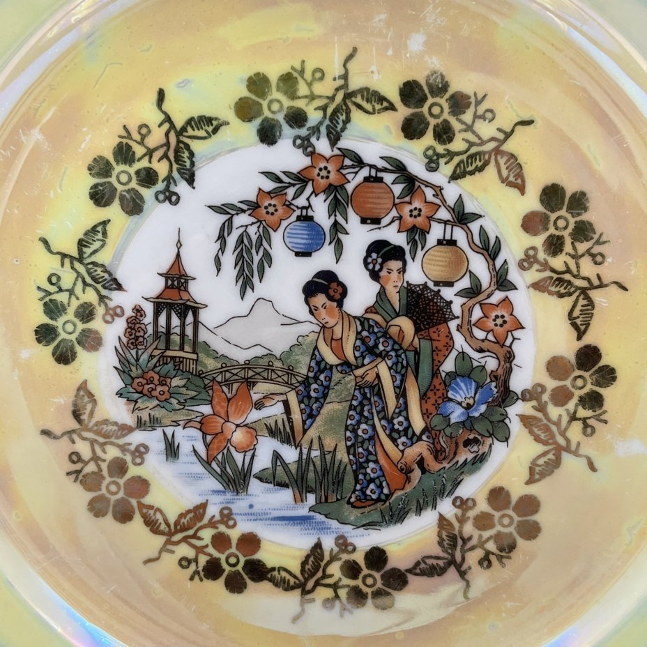 Набор из 5-ти десертных тарелок "Гейша", фарфор, деколь, крытье, люстр, Spezial Eisenberg Porzellan (SEP), ГДР, 1973-1976 гг.