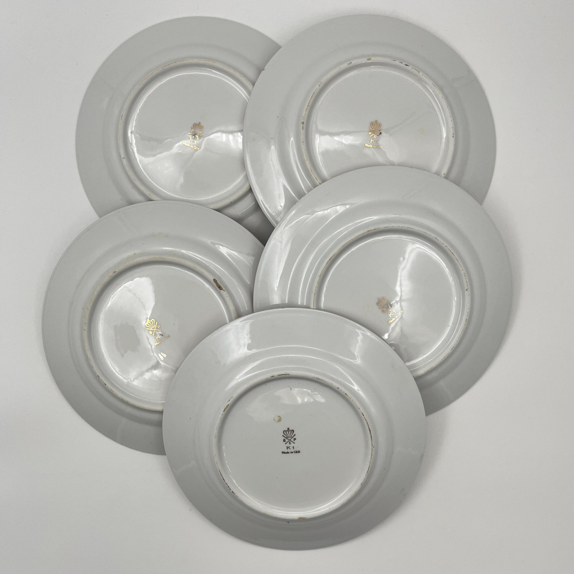 Набор из 5-ти десертных тарелок "Гейша", фарфор, деколь, крытье, люстр, Spezial Eisenberg Porzellan (SEP), ГДР, 1973-1976 гг.