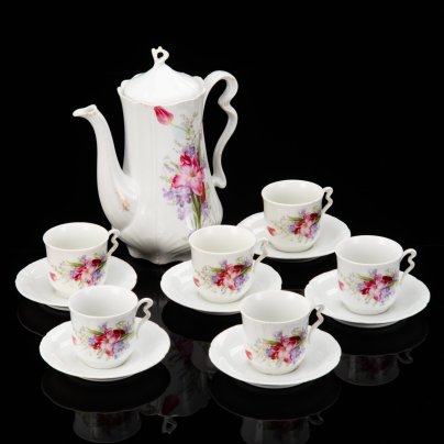 Сервиз кофейный с цветочным рельефным декором на 6 персон (13 предметов)