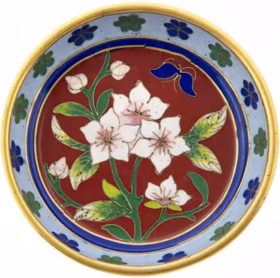 Розетка (блюдце) с изображением цветов, латунь, клуазоне, Китай, 1950-1980 гг.
