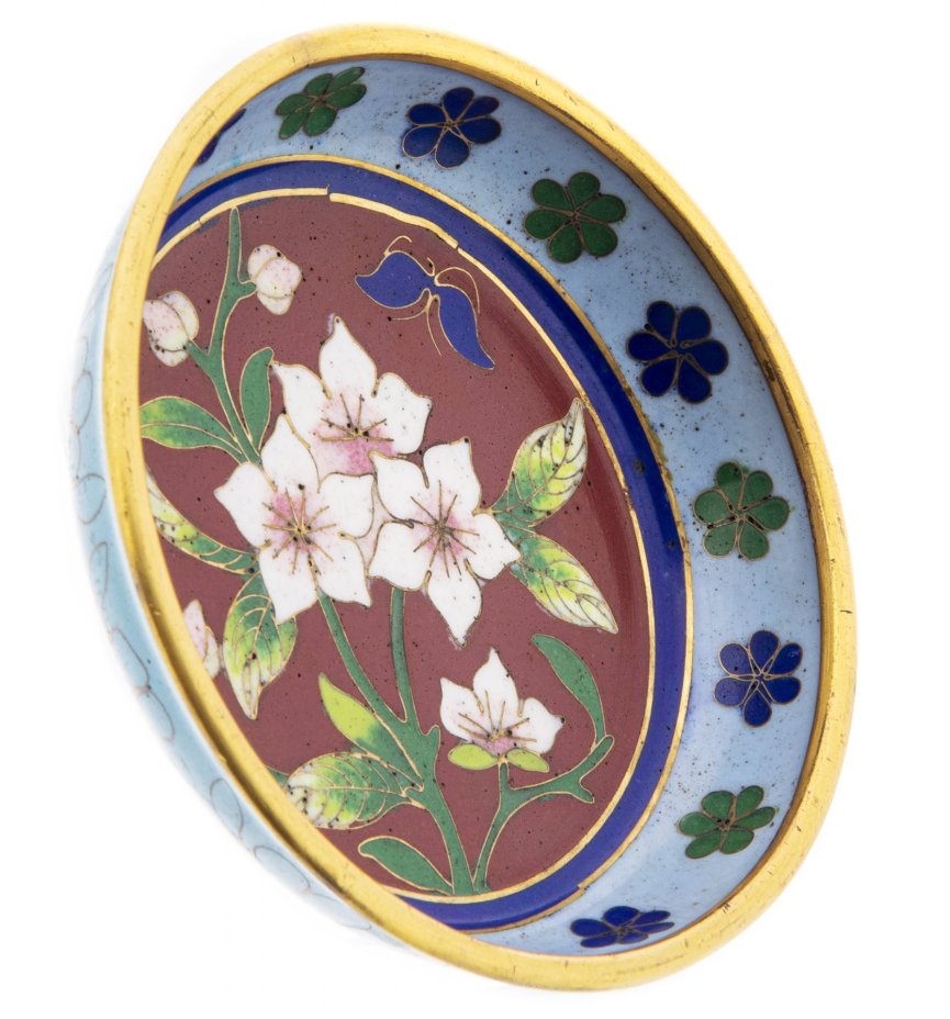 Розетка (блюдце) с изображением цветов, латунь, клуазоне, Китай, 1950-1980 гг.