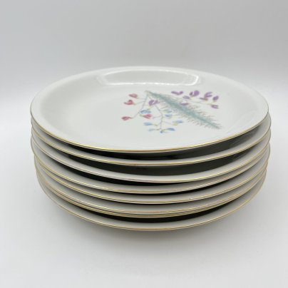 Набор из 8-ми обеденных тарелок, украшенных изображением полевых цветов,  Porzellanwerke Könitz (OPK), фарфор, деколь, золочение, ГДР, 1954-1962 гг.