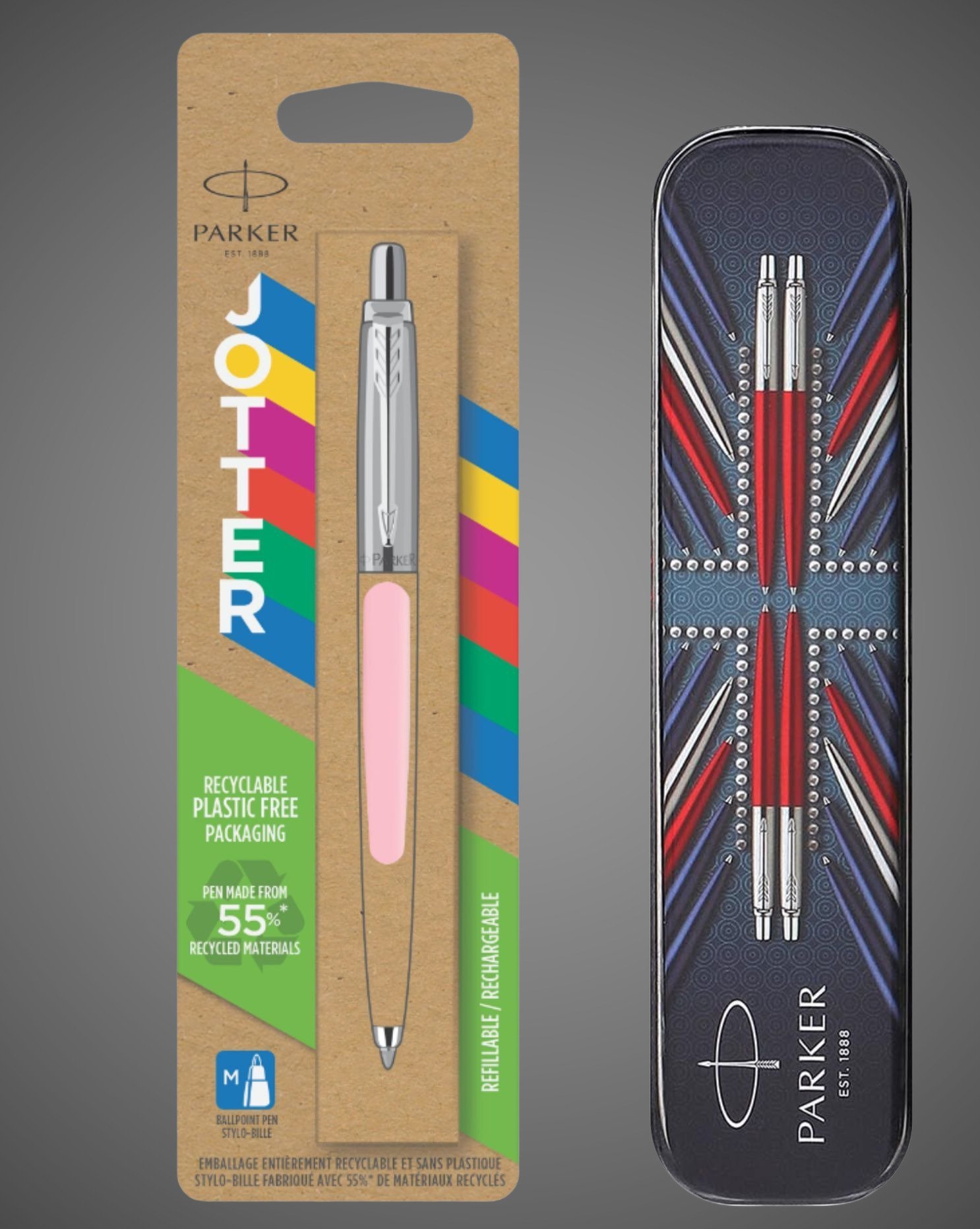 Шариковая ручка Parker Jotter, цвет BABY PINK, цвет чернил синий, толщина линии M , в блистере+жестяной футляр, Металлы: нержавеющая сталь, пластик