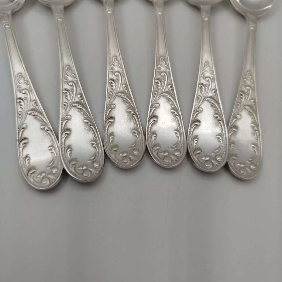 Набор чайных ложек "Пламя" на 6 персон в кофре, мНЦ (медь-никель-цинк), пластик, Кольчугинский завод цветных металлов, СССР, 1970-1990 гг.