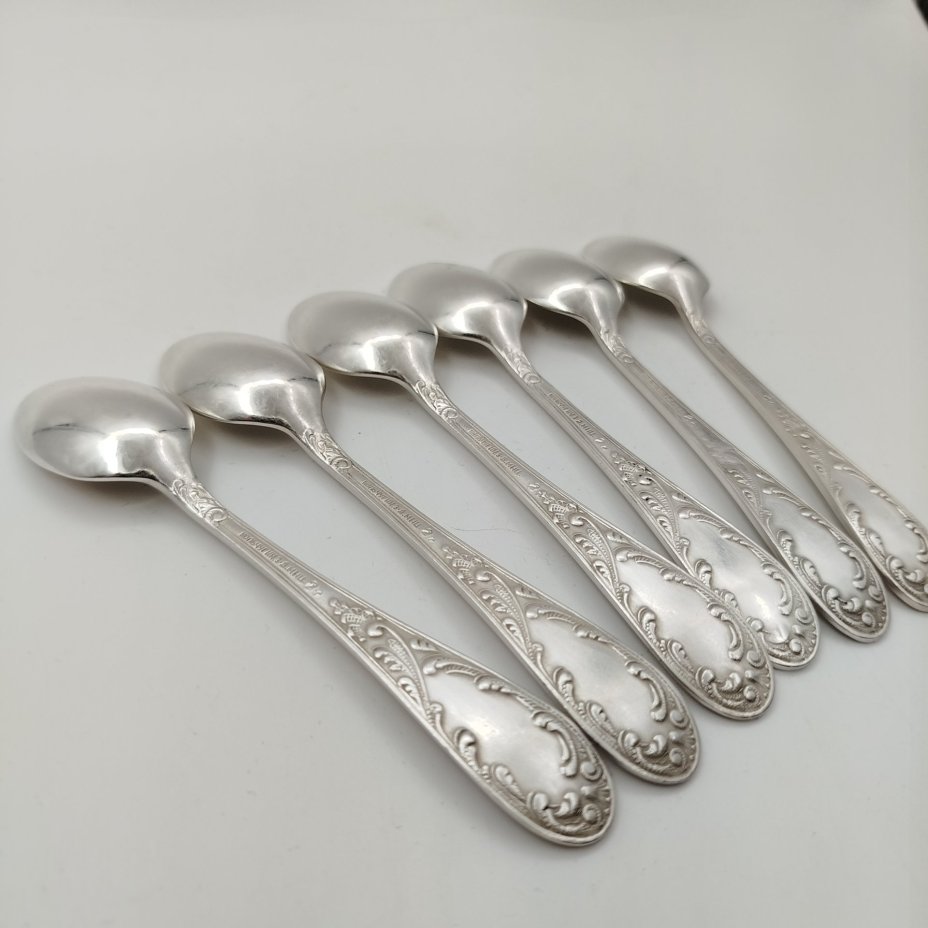 Набор чайных ложек "Пламя" на 6 персон в кофре, мНЦ (медь-никель-цинк), пластик, Кольчугинский завод цветных металлов, СССР, 1970-1990 гг.