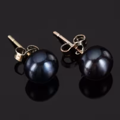 Серьги (пусеты) с черным жемчугом