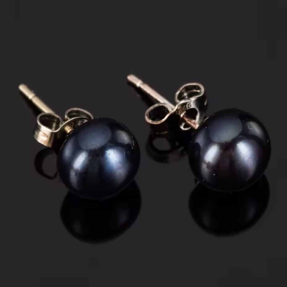 Серьги (пусеты) с черным жемчугом
