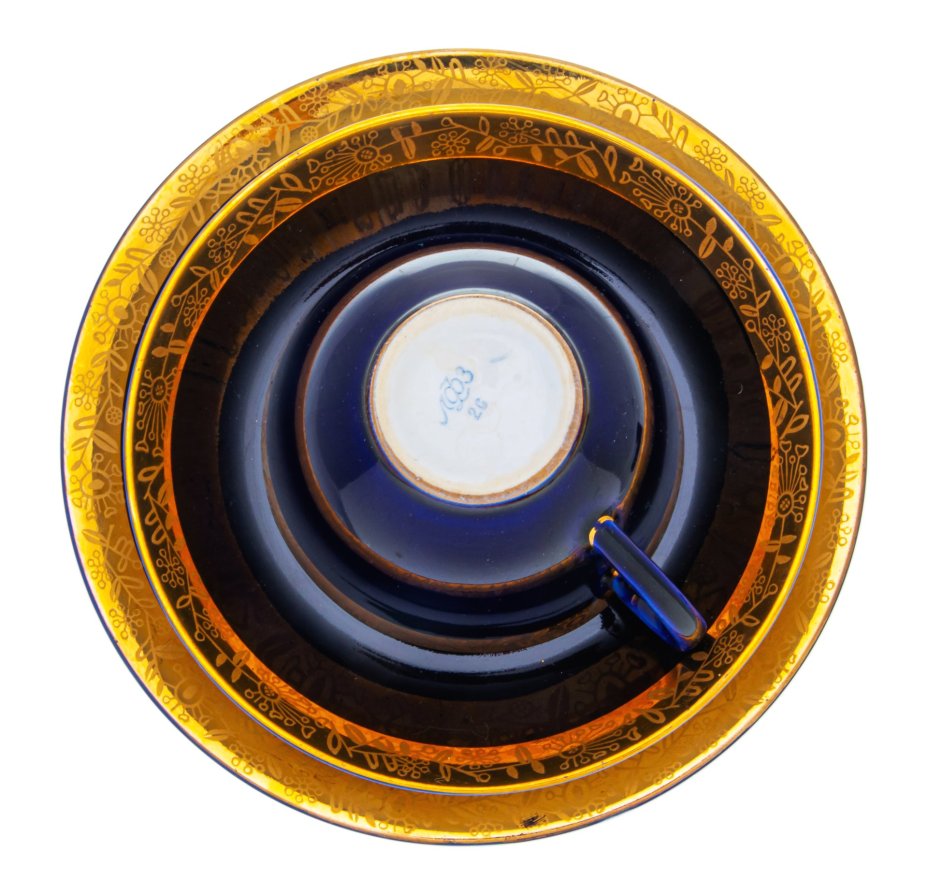 Трио чайное с золотой орнаментальной каймой, Ленинградский фарфоровый завод (ЛФЗ)