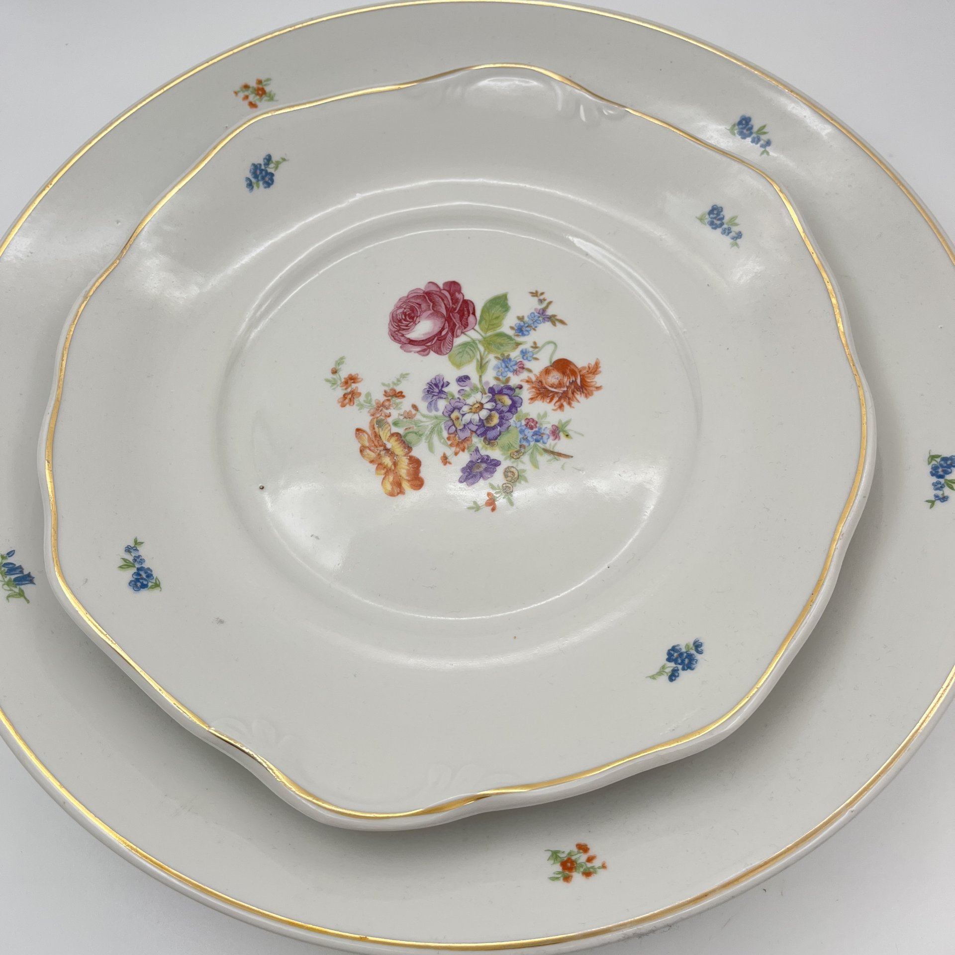Набор сервировочный "Мейсенский букет" (7 предметов), фарфор, деколь, золочение, Дулевский фарфоровый завод (Дулёво), СССР, 1968 г.