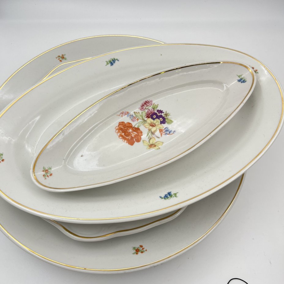 Набор сервировочный "Мейсенский букет" (7 предметов), фарфор, деколь, золочение, Дулевский фарфоровый завод (Дулёво), СССР, 1968 г.