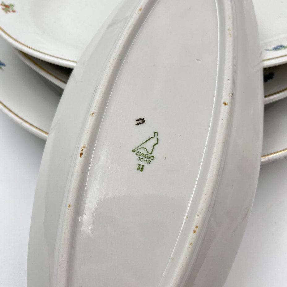 Набор сервировочный "Мейсенский букет" (7 предметов), фарфор, деколь, золочение, Дулевский фарфоровый завод (Дулёво), СССР, 1968 г.