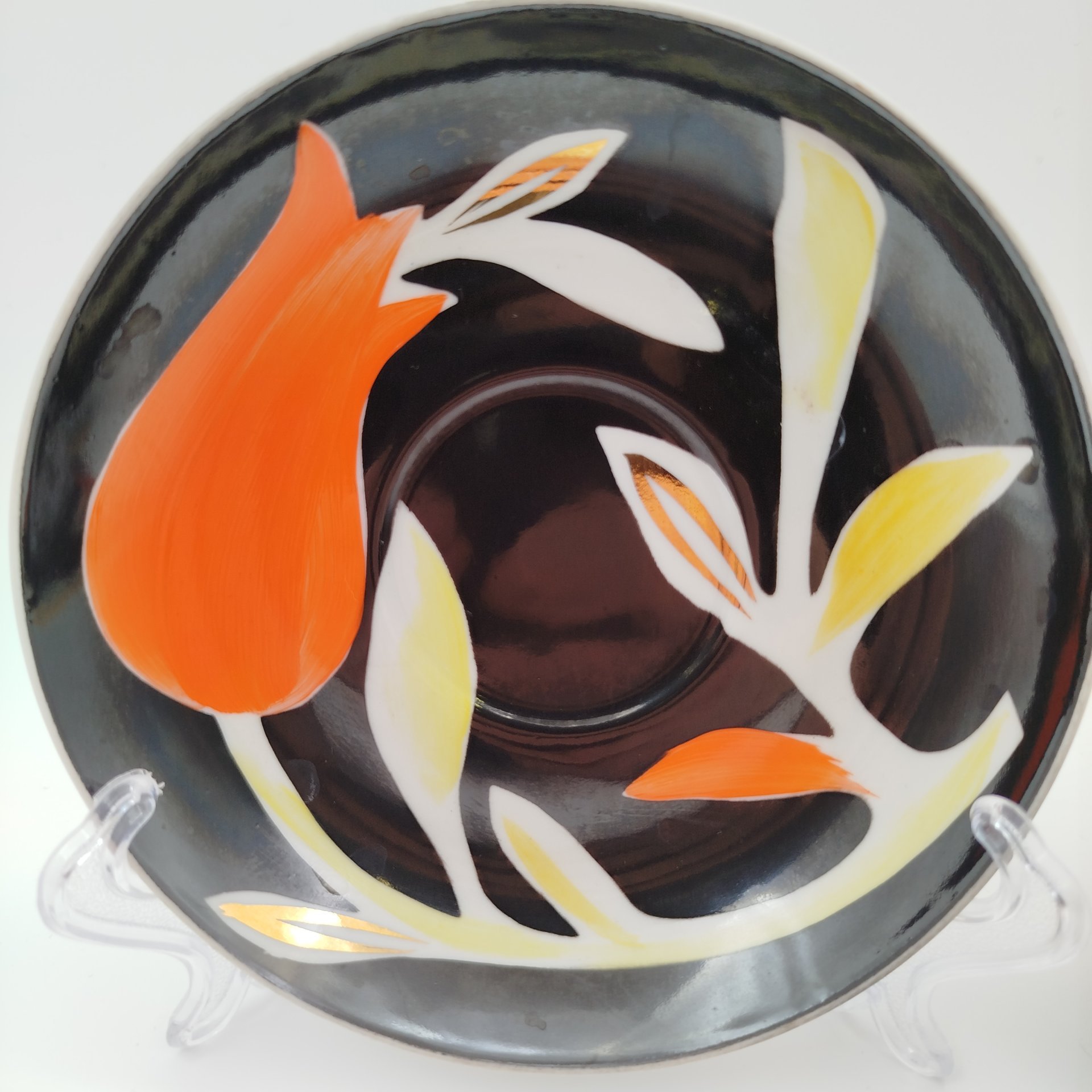 Пара чайная "Тюльпан", фарфор, крытье, роспись, золочение, Дулевский фарфоровый завод (Дулёво), СССР, 1968-1991 гг.