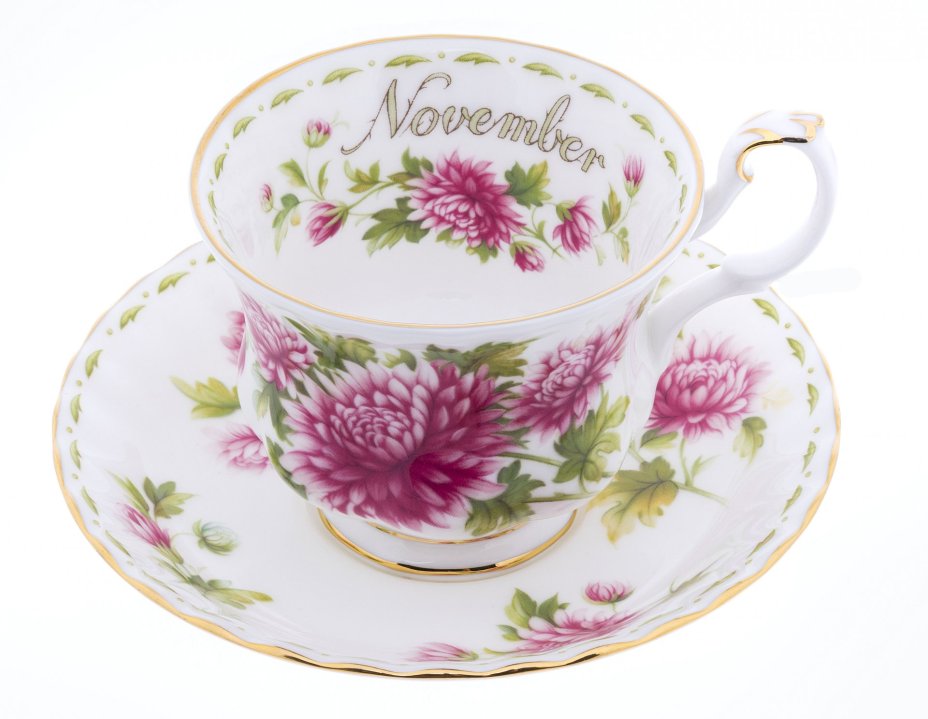 Чайная пара "November" из серии "Месяцы", фарфор, деколь, мануфактура "Royal Albert", Англия, 1980-2000 гг., Royal Albert