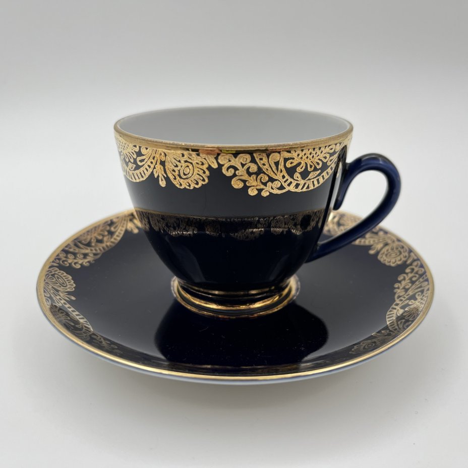Пара кофейная, фарфор, крытье кобальтом, золочение, Ленинградский фарфоровый завод (ЛФЗ), СССР, 1970-1990 гг.
