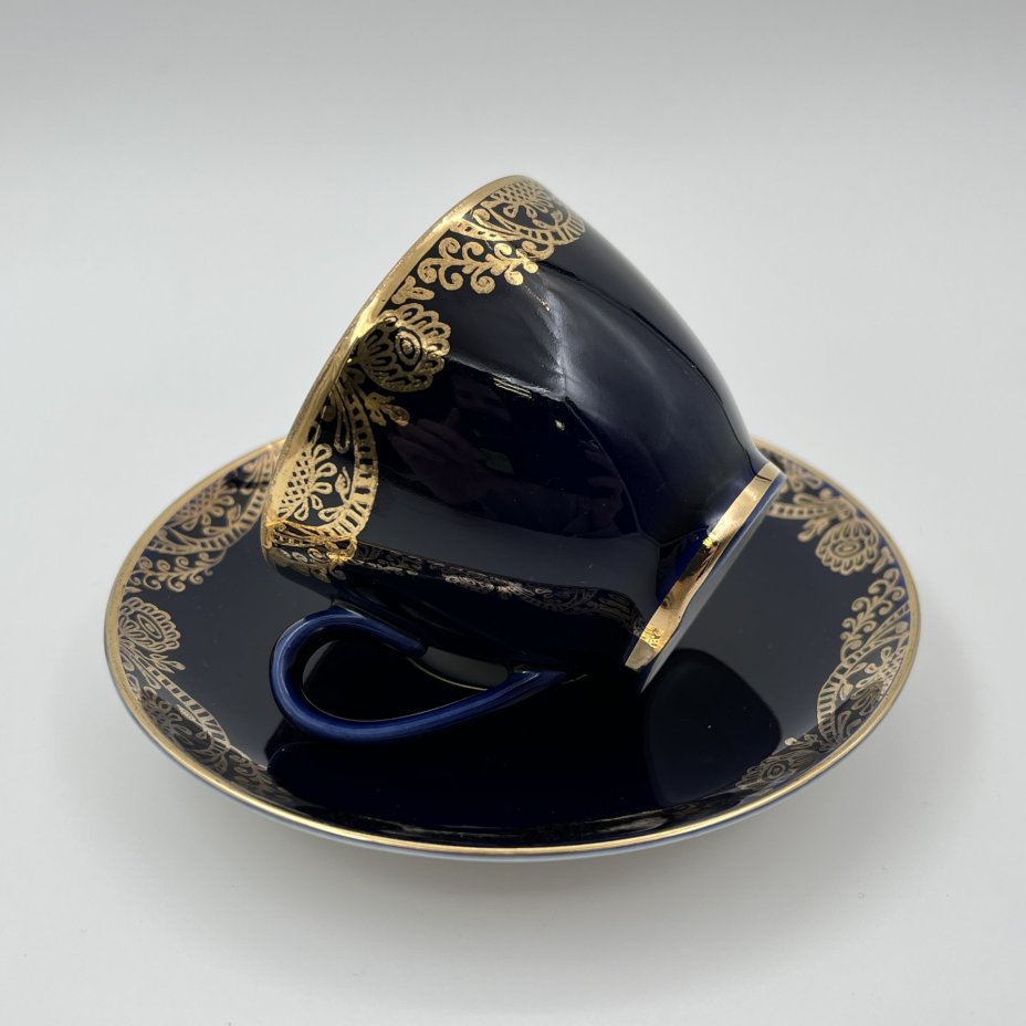 Пара кофейная, фарфор, крытье кобальтом, золочение, Ленинградский фарфоровый завод (ЛФЗ), СССР, 1970-1990 гг.