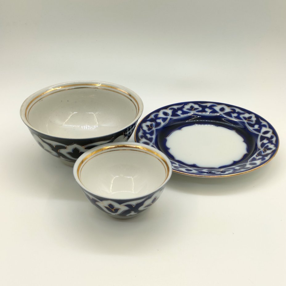 Набор из 2-х пиал разных размеров и десертной тарелки "Пахта"