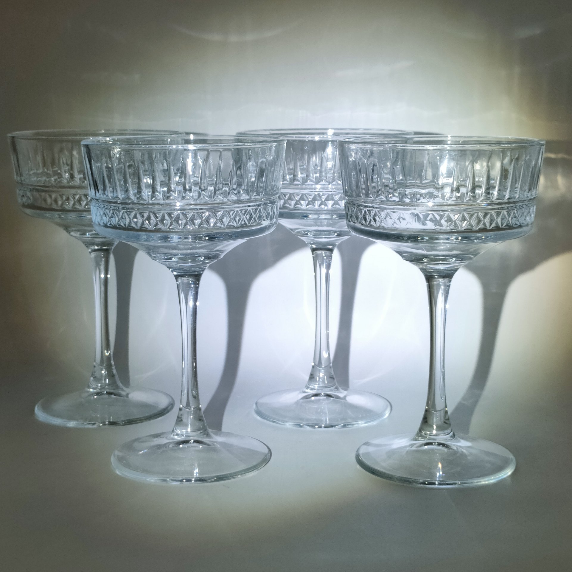 Набор из 4-х бокалов-креманок с геометрическим декором, стекло, Pasabahce, Турция, 1990-2010 гг.