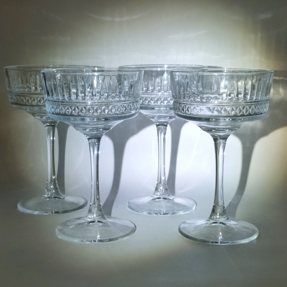 Набор из 4-х бокалов-креманок с геометрическим декором, стекло, Pasabahce, Турция, 1990-2010 гг.