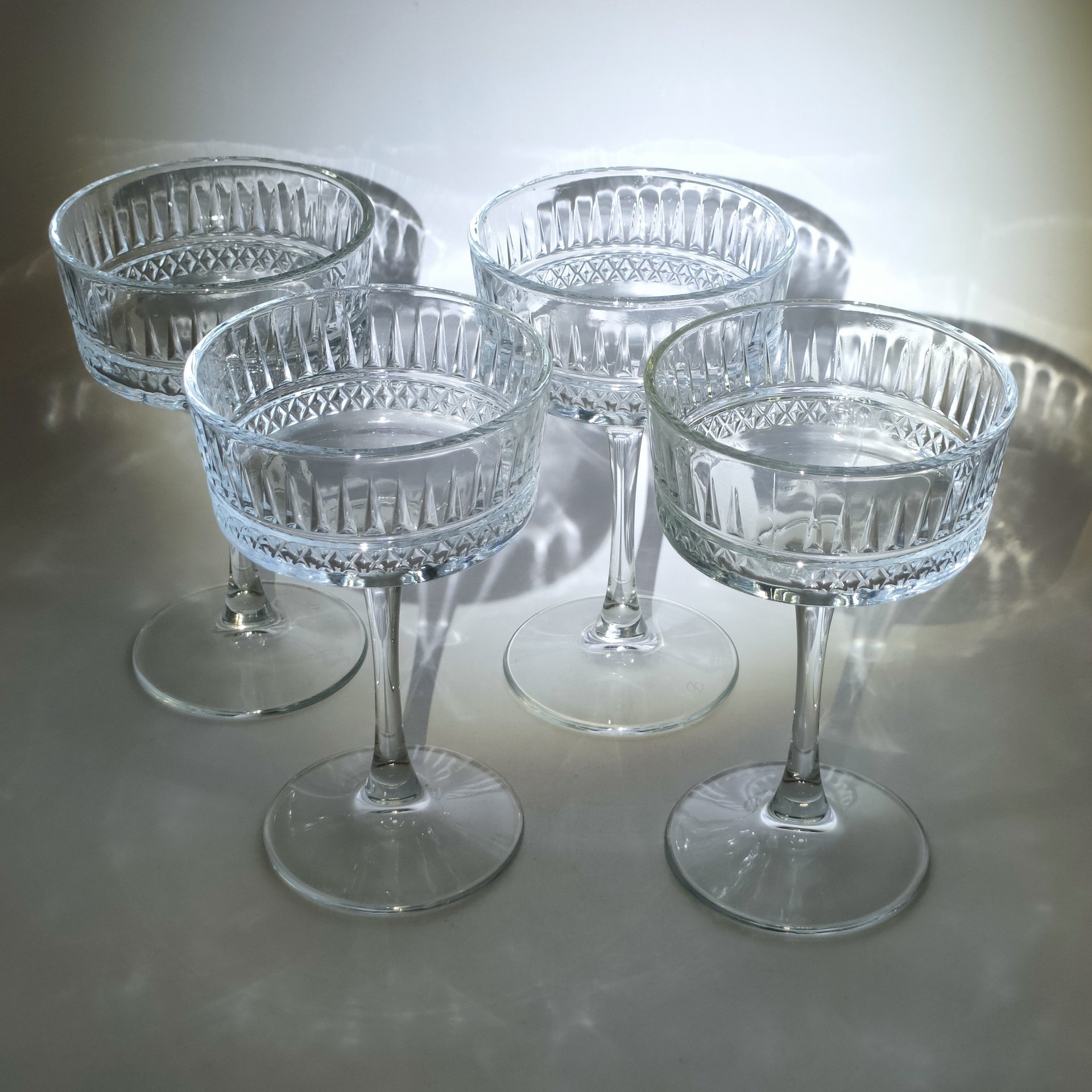 Набор из 4-х бокалов-креманок с геометрическим декором, стекло, Pasabahce, Турция, 1990-2010 гг.