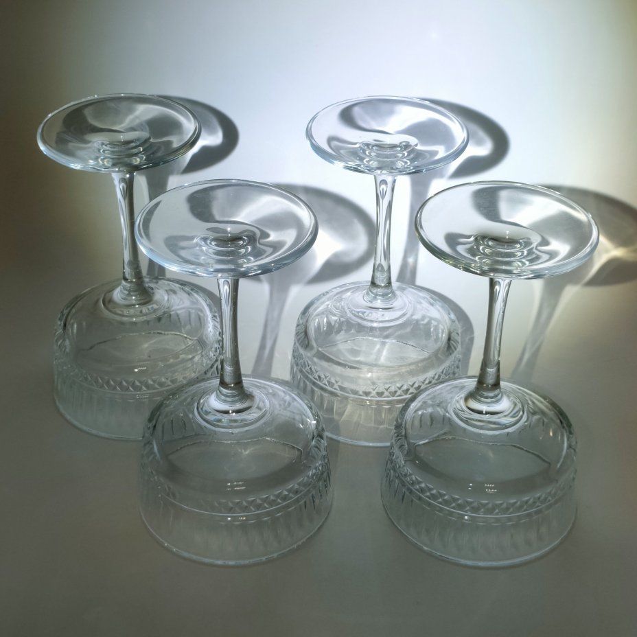 Набор из 4-х бокалов-креманок с геометрическим декором, стекло, Pasabahce, Турция, 1990-2010 гг.