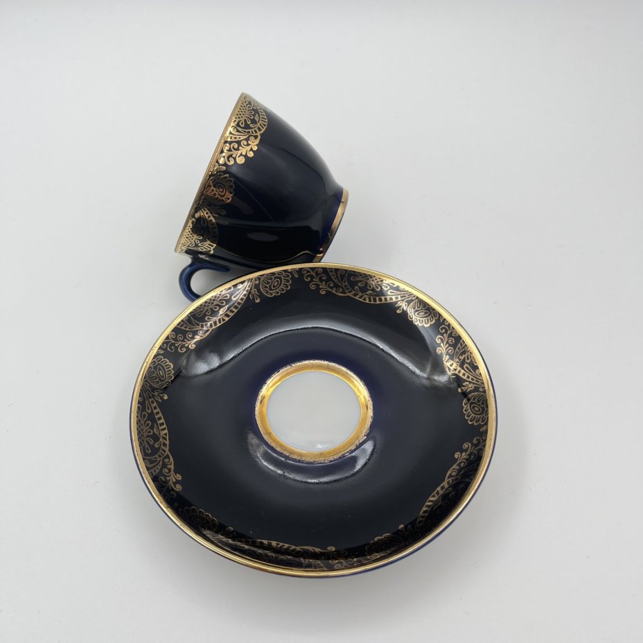 Пара кофейная, фарфор, крытье кобальтом, золочение, Ленинградский фарфоровый завод (ЛФЗ), СССР, 1970-1990 гг.