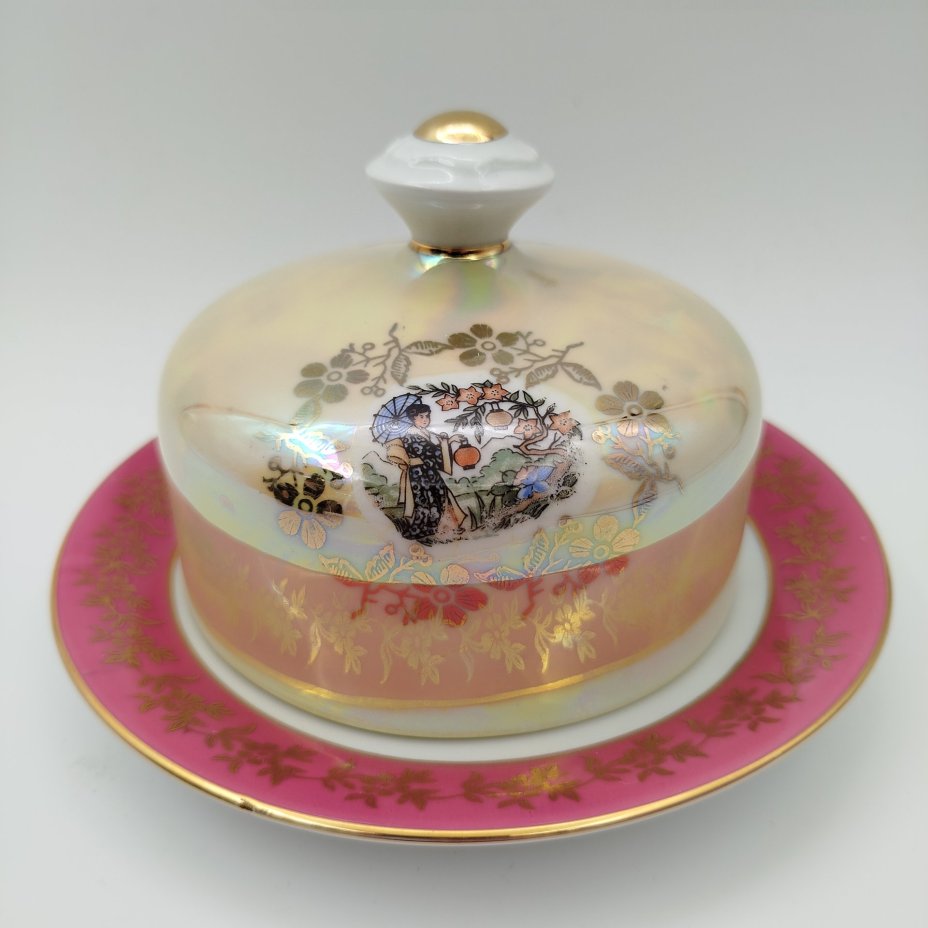 Масленка "Гейша", фарфор, деколь, крытье, люстр, Spezial Eisenberg Porzellan (SEP), ГДР, 1973-1976 гг.