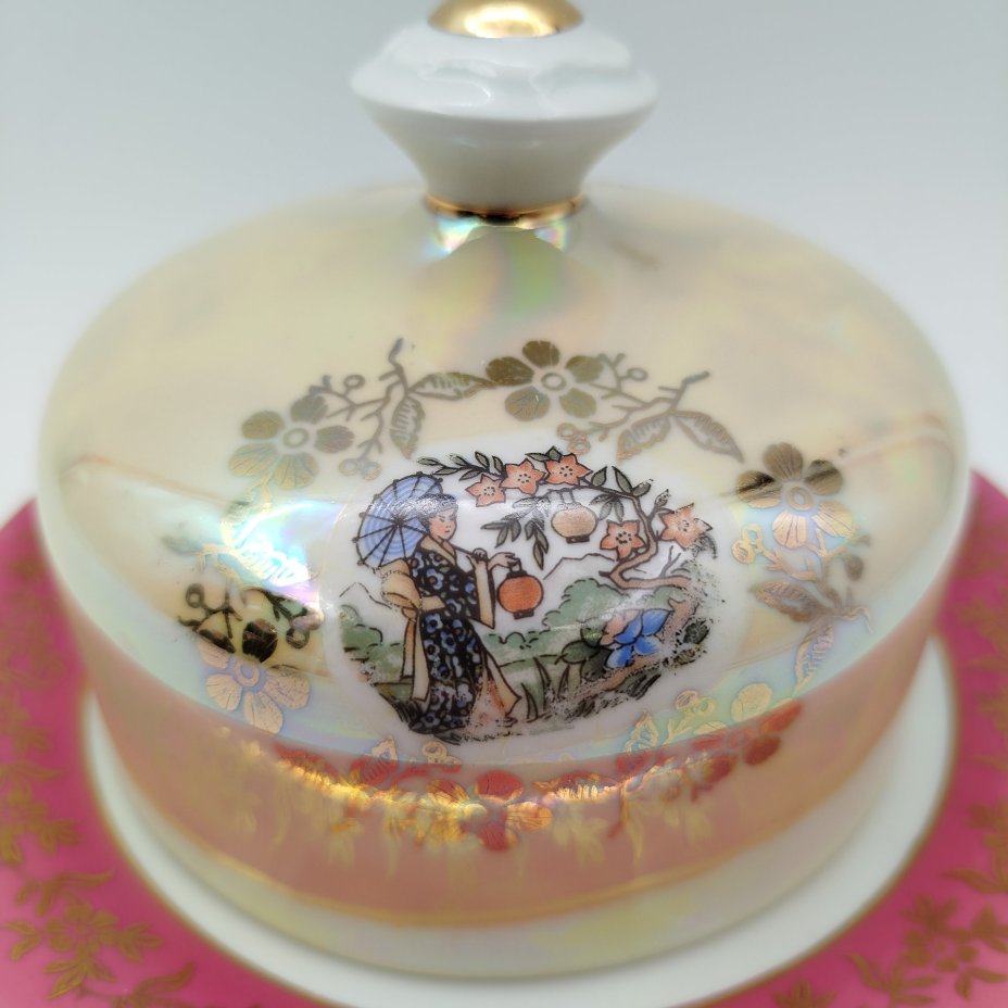 Масленка "Гейша", фарфор, деколь, крытье, люстр, Spezial Eisenberg Porzellan (SEP), ГДР, 1973-1976 гг.