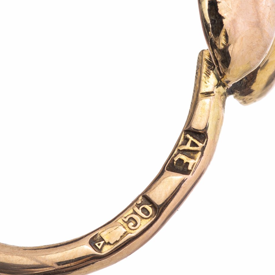 Серьги "Сердечки", золото 56 пр., мастер АБ, Российская Империя, 1908-1917 гг.