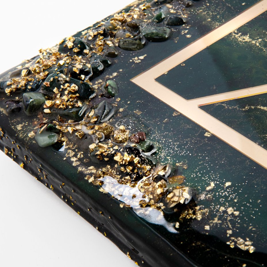 Часы настенные "Малахитовый срез", авторская ручная работа в технике Resin Art