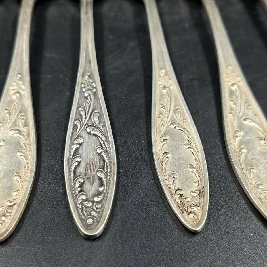 Набор из шести десертных/закусочных вилок "Пламя", мНЦ (медь-никель-цинк), Кольчугинский завод цветных металлов, СССР, 1960-1990 гг.