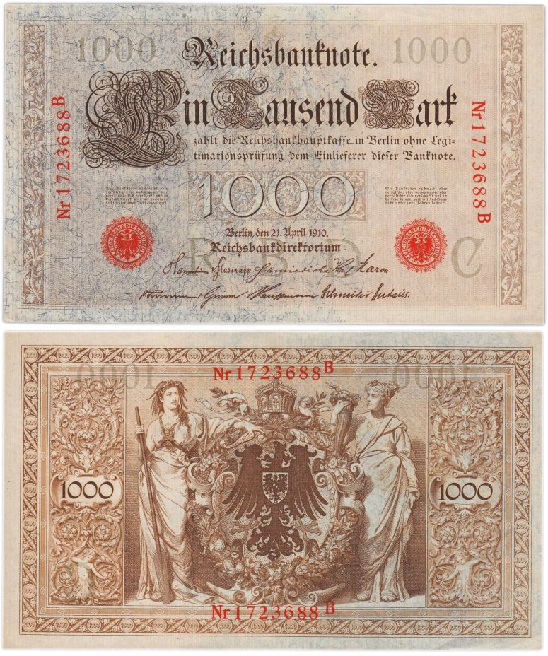 Германия 1000 марок 1910 красная печать