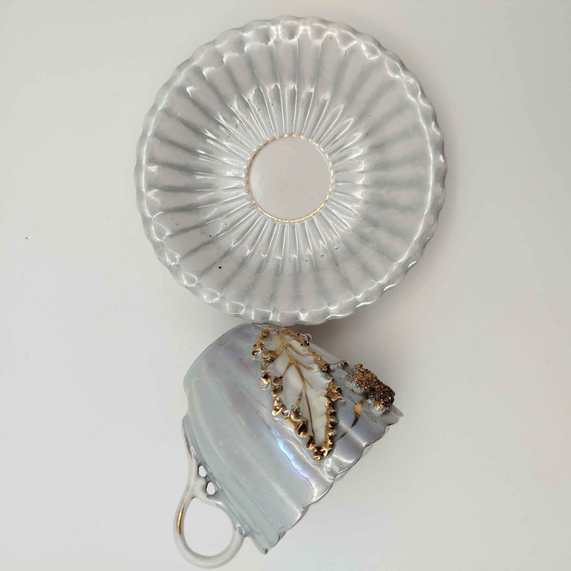 Пара чайная "Bonsoir" с растительным декором, фарфор, крытье, золочение, Франция, 1950-1970 гг.