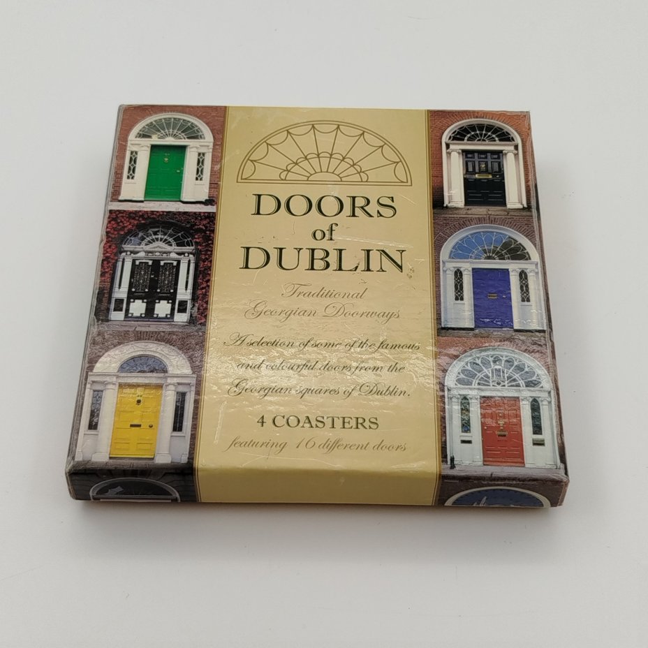 Набор из 4-х костеров (подставок под стаканы) с изобрважением дверей Дублина, пробка, печать, картон