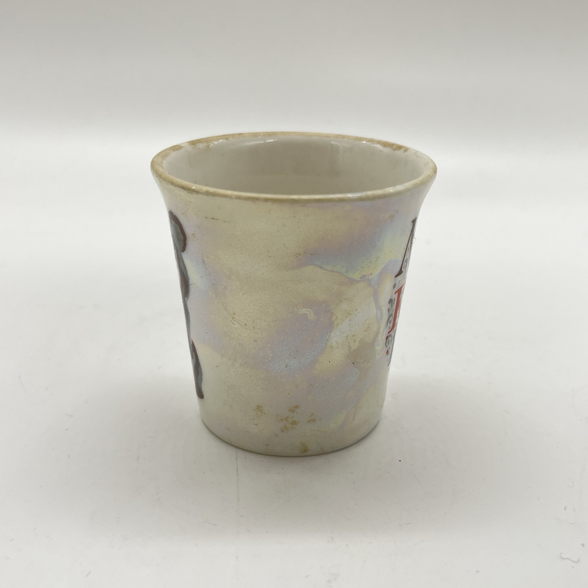 Стопка "Олимпийский мишка", фарфор, деколь, люстр, Горьковский ордена Трудового Красного Знамени завод «Орбита», СССР, 1980 г.