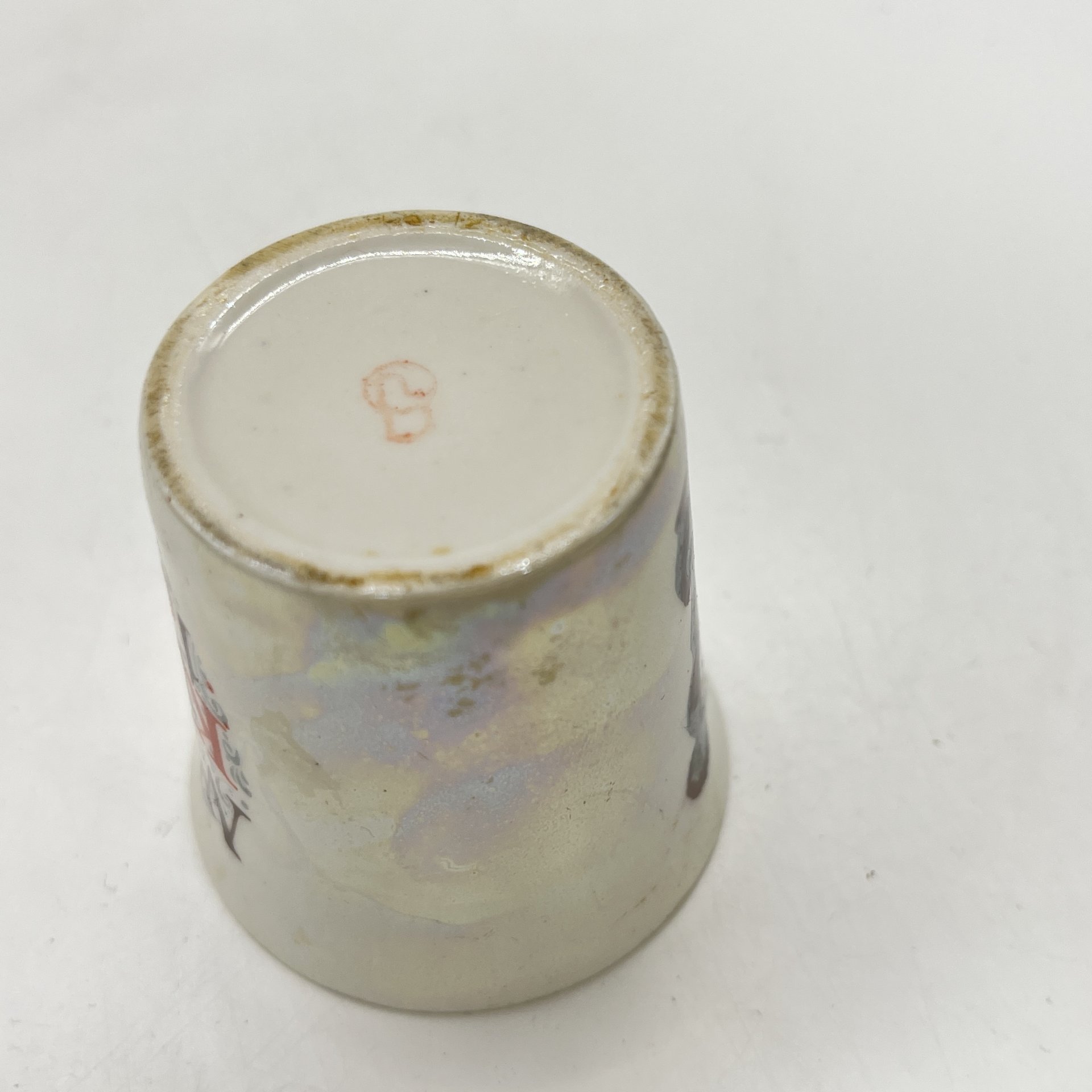 Стопка "Олимпийский мишка", фарфор, деколь, люстр, Горьковский ордена Трудового Красного Знамени завод «Орбита», СССР, 1980 г.