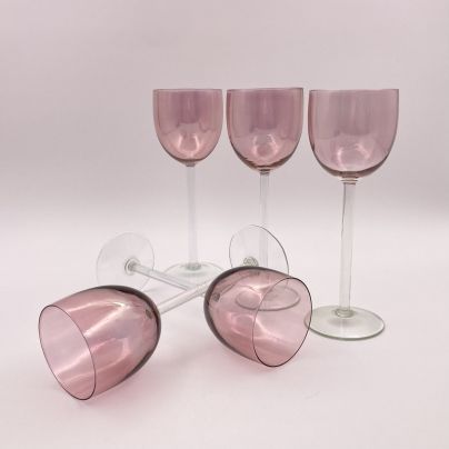 Набор бокалов для десертных вин розового оттенка на 5 персон, стекло, Калининский стекольный завод «Тверис», СССР, 1970-1990 гг.