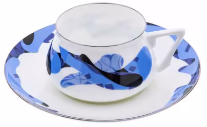 Кофейная пара с абстрактным декором, фарфор, деколь, Ленинградский фарфоровый завод ("ЛФЗ"), Россия, 1991-2005гг., Ленинградский фарфоровый завод (ЛФЗ)