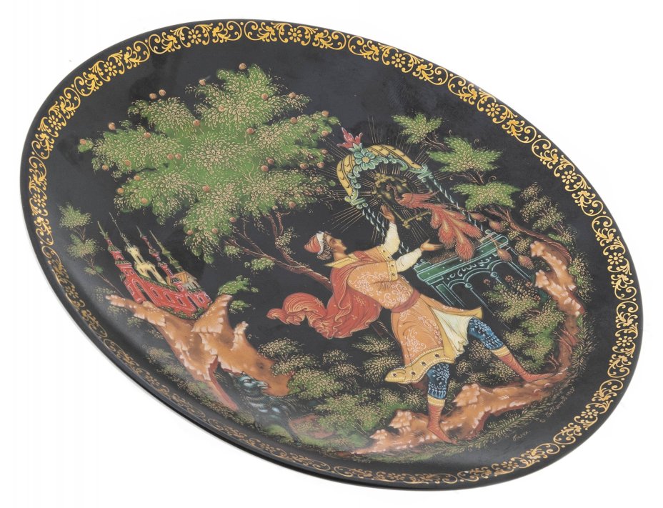 Тарелка "Золотая клетка" (серия "Жар-Птица"), фарфор, роспись, золочение, худ. Кочетов Г.Н. (Палех), Ленинградский фарфоровый завод (ЛФЗ), 1990 г., Ленинградский фарфоровый завод (ЛФЗ)