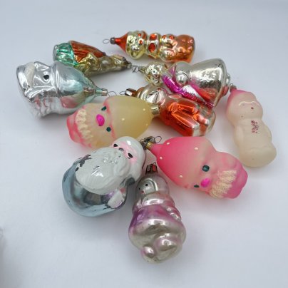 Набор винтажных ёлочных игрушек "Герои сказок" (10 шт.), стекло, краска, металл, СССР, 1950-1980 гг.