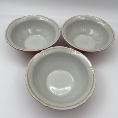 Набор пиал на 3 персоны с декором "белый горошек", фарфор, крытье, Дружковский фарфоровый завод, СССР, 1974-1991 гг.