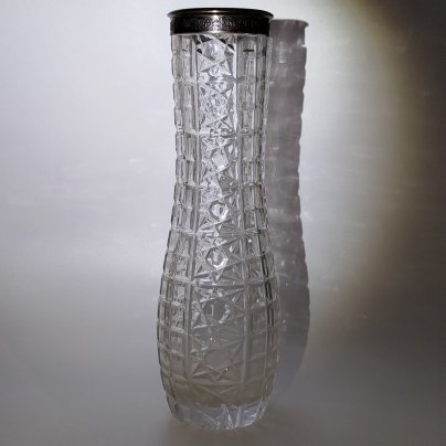 Ваза вытянутой формы с металлической оплеткой, стекло, алмазная грань, металл, СССР, 1970-1980 гг.