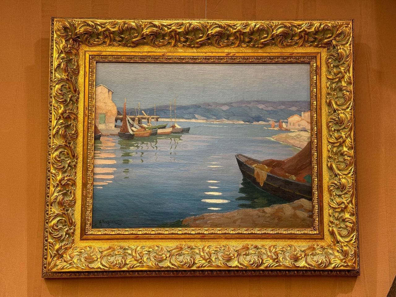 Картина "Бухта" (название условное), художник Оганес Алхазян (1881-1958 гг.), в подарочном кофре, холст, масло, в современной раме