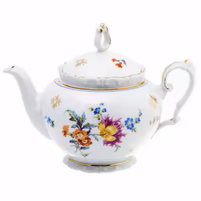 Чайник заварочный с цветочным декором, фарфор, деколь, золочение, мануфактура "Kahla", Германия, 1937-1957 гг., Kahla