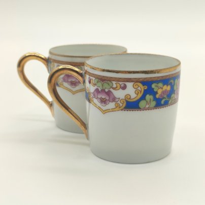 Пара кофейных чашек, украшенных растительным декором, форма "Литрон", Limoges Elte', фарфор, деколь, золочение, Франция, 1920-1940 гг.