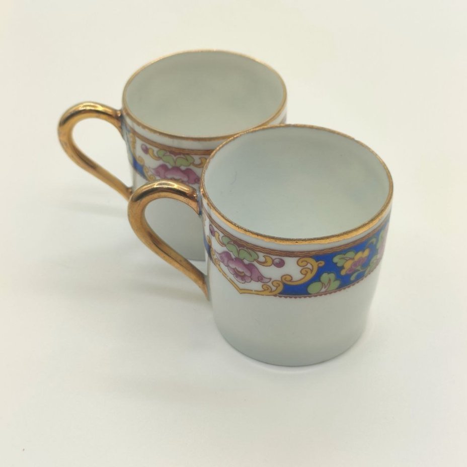 Пара кофейных чашек, украшенных растительным декором, форма "Литрон", Limoges Elte'