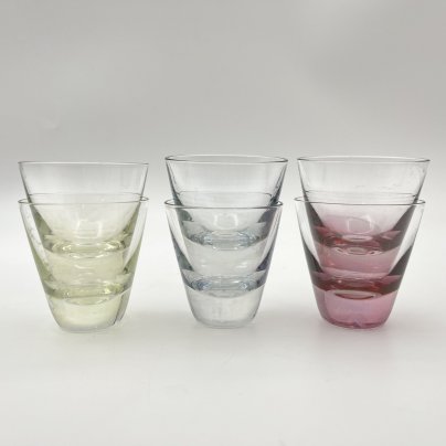 Набор разноцветных стопок конусообразной формы на 6 персон, цветное стекло, СССР, 1960-1980 гг.