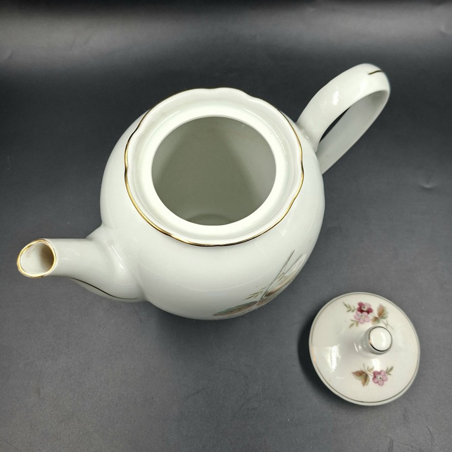 Чайник с нежным цветочным декором, фарфор, деколь, золочение, Kahla-Könitz, ГДР, 1954-1962 гг.