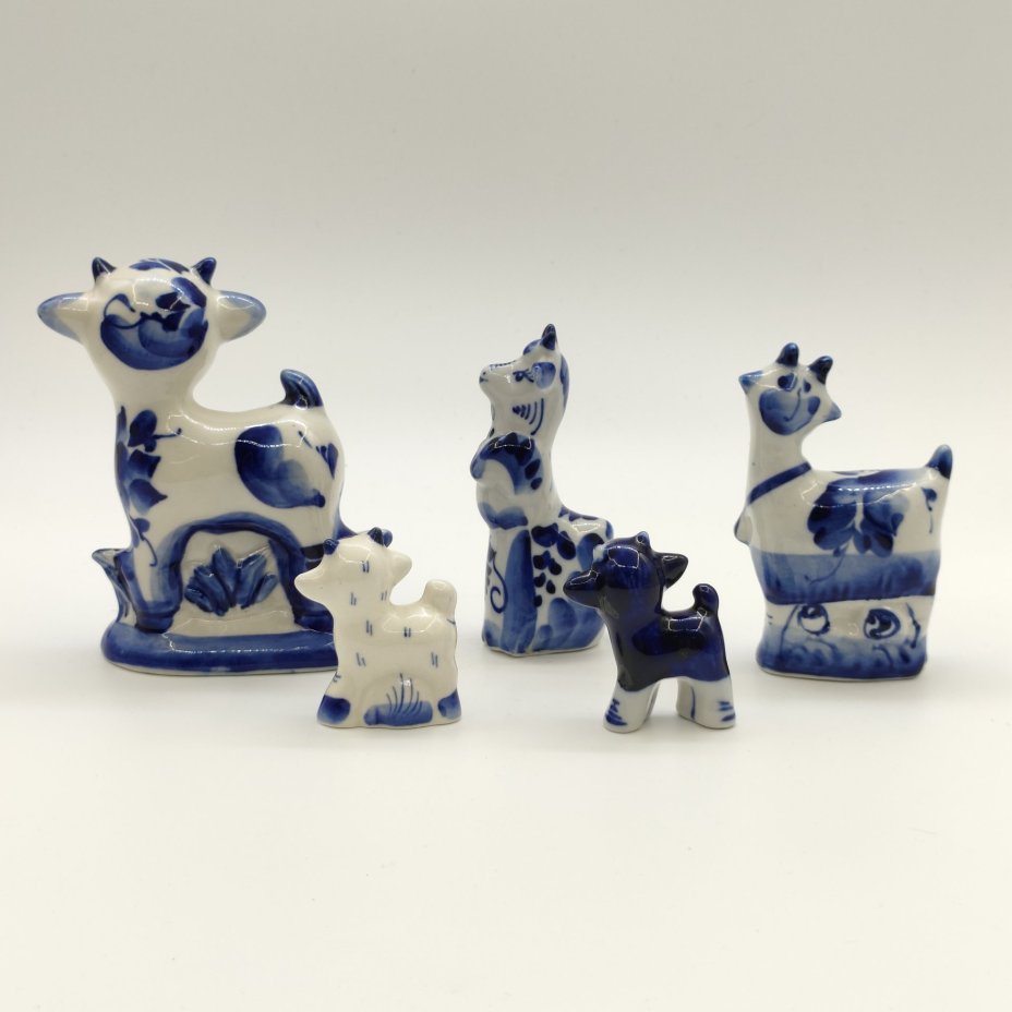 Набор из пяти статуэток "Козы", Гжель